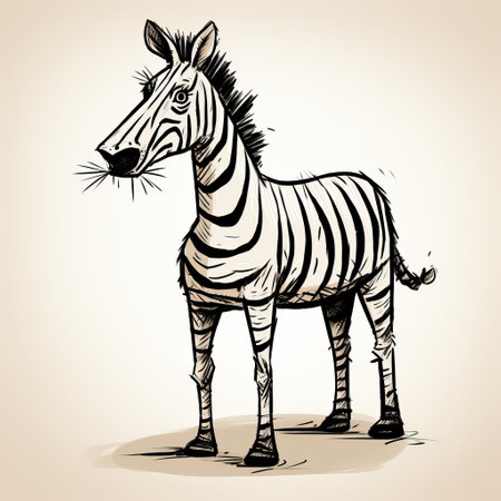 a free vector zebra drawing image for print, featuring a caricature-like illustration style with expressive ink washes and precise draftsmanship. the cartoonish character design adds a playful touch, while the sepia tone gives it a vintage feel. this rough-edged 2d animation is digitally enhanced for a unique visual experience. ai generatedの素材