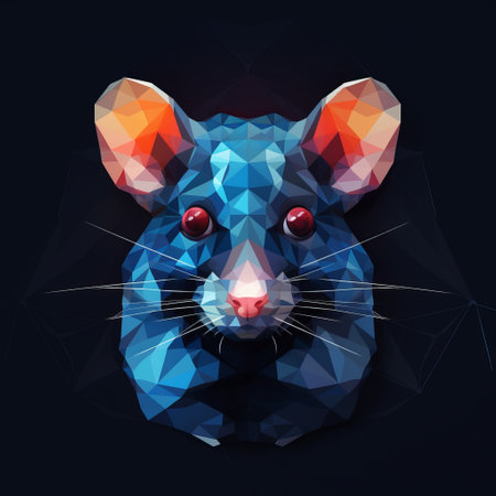 vector polygonal graphical head of a mouse in the style of redshift, martin rak, dark cyan, and indigo. fantastic creatures with layered imagery and subtle irony. realistic usage of light and color brings out playful characters in the artwork. ai generatedの素材