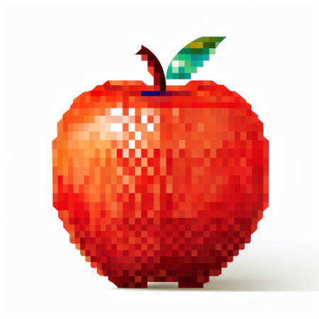 pixel apple on a white background, featuring a realistic style infused with surrealistic elements. this graphic design-inspired illustration by sopheap pich showcases vibrant shades of red and orange. with its sculpted appearance, this artwork is reminiscent of 2d game art. explore this captivating image on flickr. ai generatedの素材