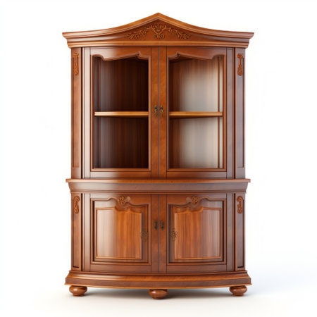 corner cabinet isolated on a white background, high-resolution, high-quality. ideal for storing items and maximizing space in any room. perfect for small spaces, bedrooms, kitchens, or offices. versatile, functional, and visually appealing furniture piece. get organized in style with this beautiful corner cabinet. ai generatedの素材