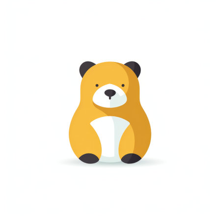 a cartoon bear sits gracefully on a white background, showcasing minimalist simplicity of forms. its dark yellow and light white hues add a touch of personal iconography, complemented by the light orange and dark cyan accents. the rounded forms and low depth of field highlight the intricate details of this delightful wildlife depiction. ai generatedの素材