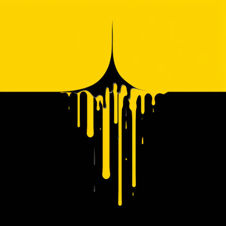 minimalistic landscape wallpaper with a dark yellow and dark white background featuring dripping paint in the style of gregoire guillemin and gothic illustration. this buddhist art and architecture-inspired wallpaper showcases a wet-on-wet blending technique, combining yellow, blue, and black colors for a striking visual effect. ai generatedの素材