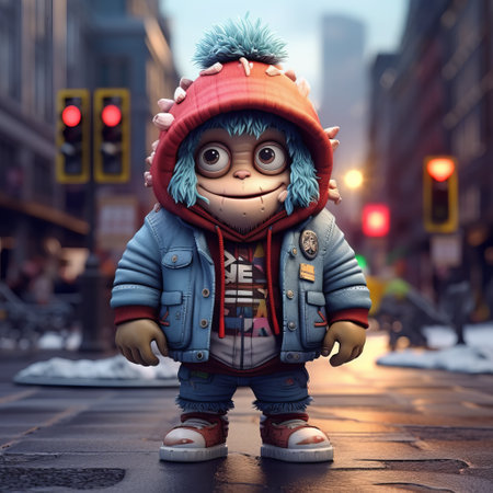 the 3d cartoon monster wearing urban clothes is super cute and captivating. its vibrant colors and stylish attire make it stand out. this adorable creature is a unique blend of fantasy and modern fashion, perfect for adding a fun and quirky touch to any project or design. ai generatedの素材