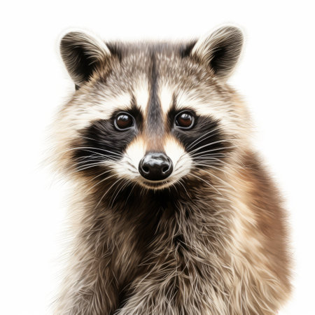 this raccoon close-up illustration in a flat style features a front view on a white background. the detailed 8k resolution adds clarity and depth to the image, making it ideal for various design projects. ai generatedの素材