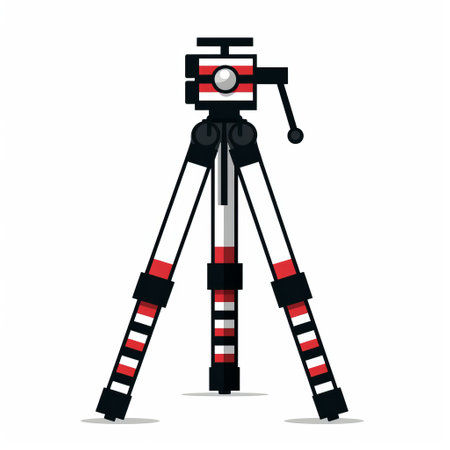 camera tripod flat vector illustration in the distinctive style of camille walala, featuring light red and dark black tones. inspired by national geographic photography and john lurie's artistic vision, this illustration embodies the essence of video installation and medical imaging film with its heavy lines. a versatile symbol for photographers and videographers alike. ai generatedの素材