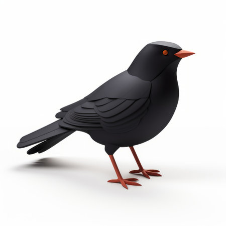 a 3d render of a playful plastic cartoon blackbird with a full-body design. this charming character is set against a clean white background, bringing focus to its adorable features. ideal for digital artwork, animations, or bird-themed projects. ai generatedの素材