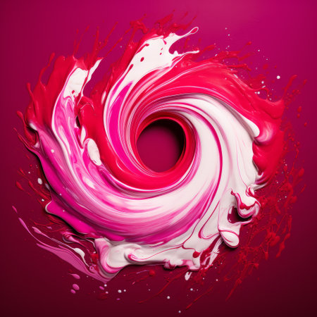 magenta and red paint swirl together in a mesmerizing pattern, creating a vibrant and captivating scene. the colors blend seamlessly in a downward view, forming a striking contrast and an eye-catching display of artistic creativity. the rich hues of magenta and red come together in a beautiful and harmonious composition. ai generatedの素材