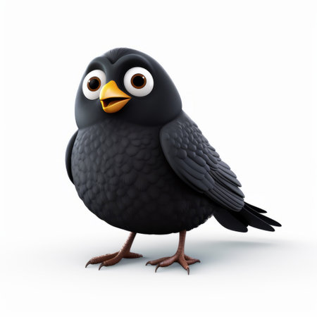 plastic cartoon blackbird in full body 3d render, featuring vibrant colors and playful design on a clean white background. this whimsical illustration showcases a charming and fun interpretation of a blackbird, perfect for various design projects and creative uses. ai generatedの素材