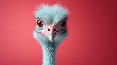 the cute ostrich poses gracefully in an extreme minimalist setting, resembling a scene from a wes anderson film. the simplicity of the composition brings out the beauty of the ostrich, embodying the essence of minimalism. this visually striking image captures the essence of both minimalism and the whimsical style reminiscent of wes anderson's cinematic work. ai generatedの素材