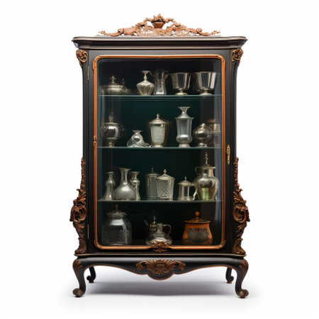 curio cabinet on white background, high-resolution photo with premium quality. cabinet showcases intricate details and craftsmanship. perfect for displaying favorite trinkets and memorabilia. ideal for antique collectors and home decorators alike. ai generatedの素材