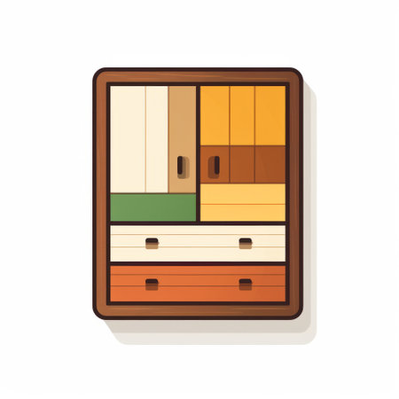 three open drawers for furniture storage in a flat style illustration with bold color fields and subtle tonal values. the design features colorful patchwork in shades of light brown and brown, showcasing classic japanese simplicity with confessional elements. colorized for added visual appeal. keywords: furniture storage, flat style, illustration, colorful patchwork, japanese simplicity, bold color fields, confessional, subtle tonal values, colorized. ai generatedの素材