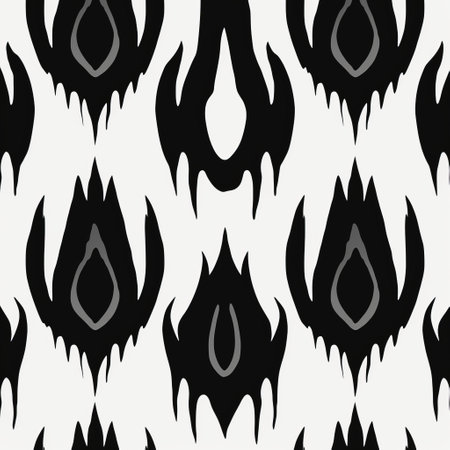 abstract pattern by kranzjilka on spoonflower custom fabric, featuring a gothic black and white style. this design draws inspiration from clyfford still's artwork, traditional balinese motifs, and symmetrical compositions. it showcases flickering light effects and embodies the essence of oriental minimalism with a touch of gothic illustration. ai generatedの素材