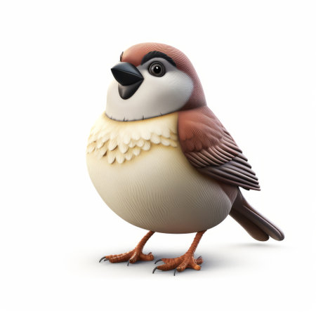 house sparrow 3d rendering. cartoon plastic figure with a full body design. white background showcasing the intricate details of the model. ai generatedの素材