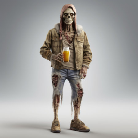 3d zombie character in high-quality fashion attire stands against a white background. the intricate details and full-body design of the american pale ale-inspired zombie figure create a visually captivating and unique piece of art. perfect for fans of both horror and fashion alike. ai generatedの素材