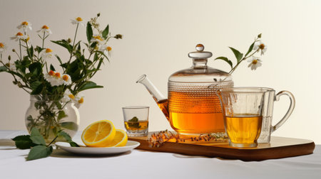 earl grey tea, a refreshing summer beverage, elegantly displayed against a pristine white background. perfect for outdoor picnics, this classic tea blend combines black tea with a hint of bergamot for a citrusy twist. enjoy a relaxing afternoon with a cup of earl grey in hand, surrounded by the beauty of nature. ai generatedの素材