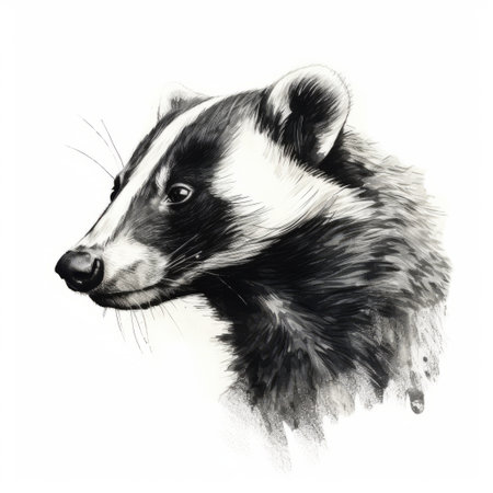 badger head silhouette, pencil drawing, single stroke, simple design. ai generatedの素材