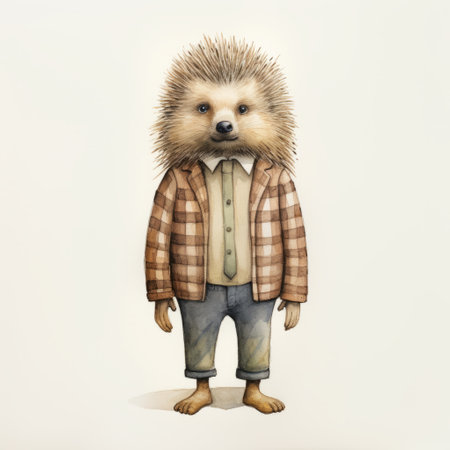 a vintage watercolored porcupine with no background, showcasing a single figure in full body. this unique art piece captures the essence of the porcupine in a charming and artistic way, perfect for nature lovers and art enthusiasts alike. ai generatedの素材