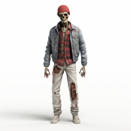 3d zombie character showcasing high-quality fashion with an english ipa theme. the intricate details and full-body design of the zombie stand out against a clean white background. perfect for ipa enthusiasts and fashion lovers alike. ai generatedの素材