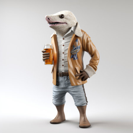 3d shark model with intricate details, perfect for high-quality fashion brands. this pilsner-inspired creation combines czech sophistication with a playful edge. the shark is showcased in full body on a crisp white background, ready to make a statement. ai generatedの素材