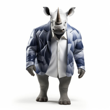 the 3d rhinoceros model showcases high-quality fashion with a berliner weisse beer in a full-body pose against a white background. this artistic representation combines modern design elements with a refreshing beverage, creating a striking visual impact. ai generatedの素材