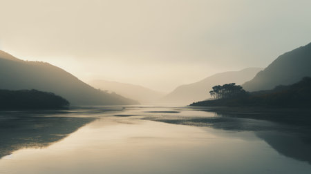 estuary photo showcasing a tranquil and peaceful atmosphere captured on unsplash. marvel at the serene beauty of this picturesque and calming scene. ai generatedの素材