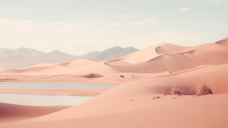 sand dunes showing a serene and calming vibe in this stunning unsplash photo. the beautiful landscape showcases the undulating patterns of the sandy terrain, evoking a sense of tranquility and awe. ai generatedの素材