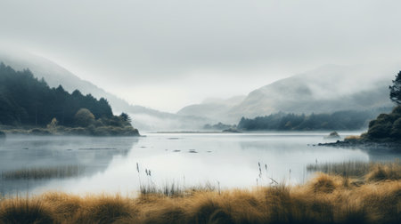 the estuary captures serenity and calmness in this breathtaking unsplash photo. the peaceful waters and tranquil surroundings create a beautiful and soothing atmosphere. perfect for those seeking relaxation and natural beauty. ai generatedの素材