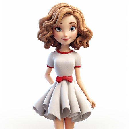 a 3d cartoon female is depicted in a full-body view against a plain white background. she is characterized by her curly bob hairstyle. the vibrant illustration showcases modern and stylish design elements, perfect for animation projects, graphic design, or fashion concepts. ai generatedの素材