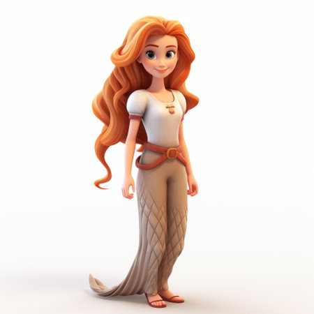 the 3d cartoon female model showcases a full-body pose against a clean white background. her standout feature is the messy fishtail braid hairstyle, adding a stylish and playful touch to her overall look. the detailed rendering of the character brings out the intricate hairstyle beautifully. ai generatedの素材