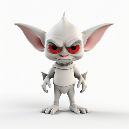 3d imp character in cel shading style, facing the camera against a clean white backdrop. the design features the imp in full-body view, showcasing vivid colors and crisp lines typical of cel-shaded artwork. it offers a quirky and engaging visual with a modern aesthetic. ai generatedの素材