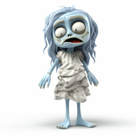 plastic cartoon zombie 3d render wearing a nightgown, shown in full body on a white background. this spooky character combines fun and fright with its unique design. perfect for halloween-themed projects, animations, or illustrations. add a touch of whimsical horror to your creative endeavors with this quirky undead figure. ai generatedの素材