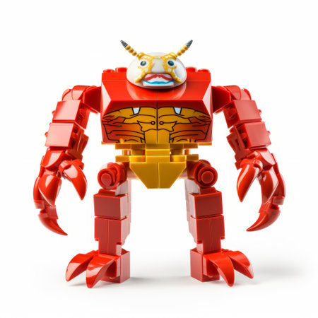 a lego toy featuring a hybrid creature composition with an orange, red, and yellow body. this cartoonish character design draws inspiration from shodo, robert munsch, gemstone, joe madureira, and a gigantic scale. ai generatedの素材