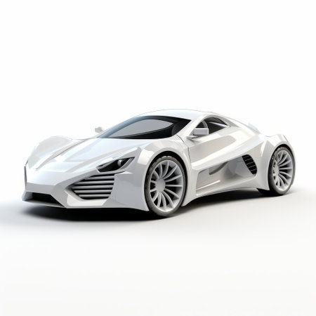 a white sports car toy is depicted in this 3d graphic illustration. the car is showcased on a white background, with a futuristic victorian style. the image is influenced by precisionism and features ultra hd, hyperrealistic rendering. the overall aesthetic is futuristic glam, with a bold and busy composition. ai generatedの素材