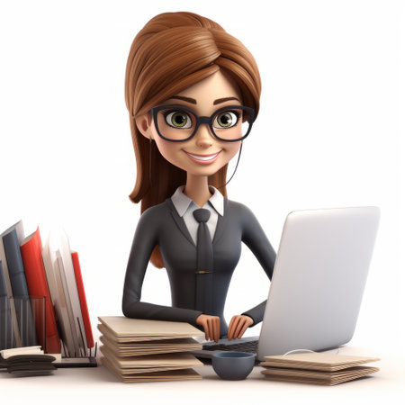 a 3d female administrative assistant is portrayed on a white isolated background. this professional figure is finely detailed and exudes a sense of competence and professionalism. the image presents a modern and diverse approach to the administrative role, suitable for various business concepts and designs. ai generatedの素材