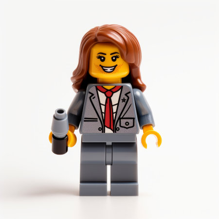 the lego female marketing specialist figurine is displayed on a white isolated background. this collectible minifigure showcases a professional businesswoman with detailed features. perfect for fans of lego and marketing enthusiasts alike, this figurine is a rare find for collectors and a unique addition to any lego set. ai generatedの素材