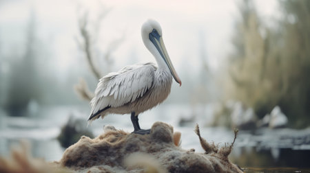 tundra landscape featuring a felt stop-motion pelican captured in stunning 4k resolution. the image boasts a shallow depth of field, adding depth and texture to the scene. the use of hemp material enhances the environmentally friendly aspect, while the low saturation creates a natural and muted color palette. ai generatedの素材