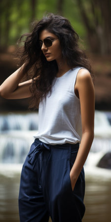 the serene creek in india is captured beautifully in this minimalist navy photo. the calming vibes of nature blend with the simplicity of the composition, creating an elegant and breezy atmosphere. perfect for those who appreciate the art of minimalism and the beauty of natural landscapes. ai generatedの素材