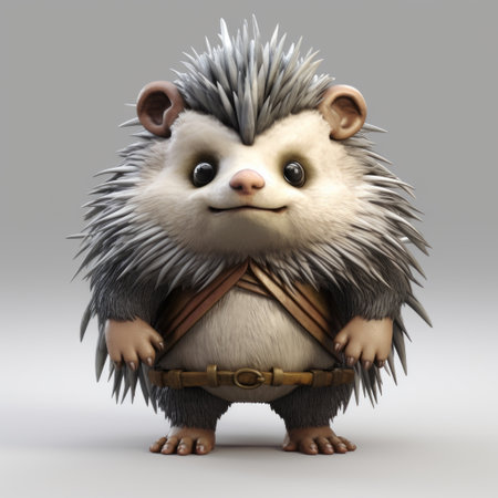 porcupine in fantasy style, high-quality 3d model created in 3ds max, front view on a white background, designed in the style of unreal engine. cute and charming, this little porcupine is a digital masterpiece perfect for various projects. ai generatedの素材