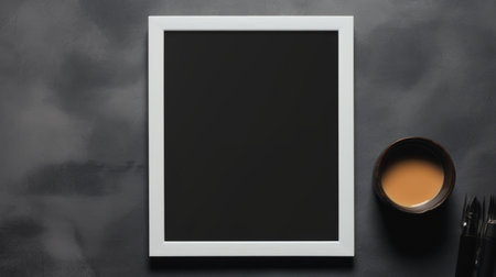the minimalist 7x5 frame mockup exudes simplicity and elegance with its sleek design. the charcoal backdrop enhances the frame, making it stand out and draw focus. perfect for showcasing artwork, photographs, or inspirational quotes. ideal for those seeking a modern and refined aesthetic. ai generatedの素材