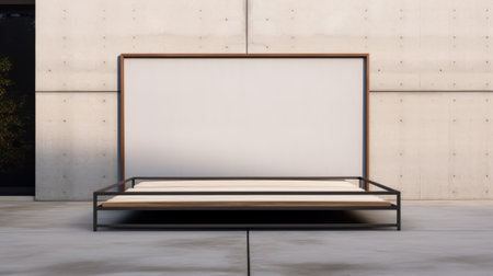the bed frame mockup features a sleek and modern design, perfect for showcasing artwork or photographs. with a frame size of 7x5, it exudes a minimalist aesthetic that complements any space. against a backdrop of asphalt, the frame stands out, providing a simple yet elegant display option for any interior setting. ai generatedの素材