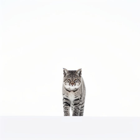 the cute bobcat is captured in a minimalist photography style, embodying the essence of japanese minimalism. shot in high resolution 32k, this image showcases the sleek and elegant lines of the feline against a simple backdrop, creating a serene and balanced composition. ai generatedの素材