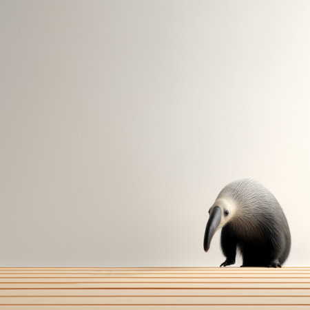 this minimalist photo showcases a cute anteater in a simple japanese-inspired setting. the 32k resolution captures every detail of the adorable creature against a clean and uncluttered backdrop, emphasizing the beauty of simplicity in both the subject and composition. ai generatedの素材