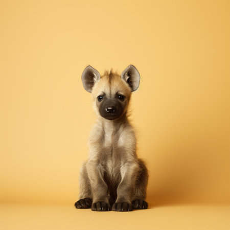 a cute hyena captured in a minimalist japanese style, highlighting simplicity and elegance in this 32k resolution photograph. ai generatedの素材