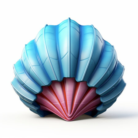 a blue sea shell icon, rendered in cinema4d, stands out against a white background. the design features a combination of dark turquoise and light crimson colors, giving it a futuristic spacecraft vibe. inspired by traditional japanese artistic techniques, this high-quality photo showcases the playful installations of kombuchapunk. ai generatedの素材