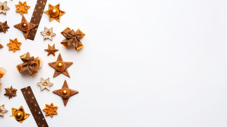 purim gift decoration featuring festive items on a white backdrop with space for text. flat lay composition and top-down perspective capture the essence of the holiday. bright colors and intricate details add a joyful touch to the image. ai generatedの素材