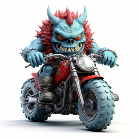monster sitting on a motorcycle in 3d, isolated against a white background. the creature is shown in full body view, exuding a powerful and menacing presence. this unique and creative design combines fantasy and reality seamlessly. ideal for themes like horror, fantasy, and motorcycles. ai generatedの素材