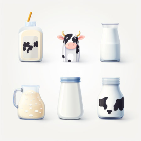 this cute milk icon pack features a minimalist 2d design on a white background. the highly detailed icons are in 8k resolution, boasting ultra-fine details that stand out on the simple white backdrop. ideal for graphic design projects, the icons offer a clean and crisp aesthetic for a variety of purposes. ai generatedの素材