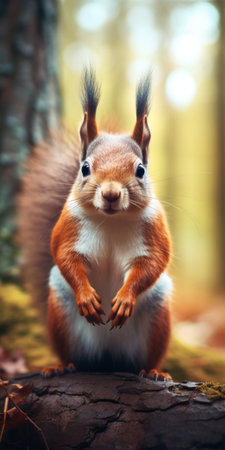 a squirrel is captured in a serene moment against the simplest background, ideal for a mobile phone lock screen. the image showcases the adorable squirrel set against a clean and minimalist backdrop, perfect for adding a touch of nature to your device. ai generatedの素材