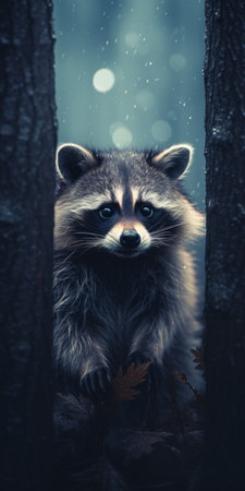 the raccoon is set against a simple background, ideal for use as a mobile phone lock screen background. with a focus on the adorable raccoon, this image is perfect for adding a touch of nature to your phone display. high-quality and captivating, this raccoon photo is a must-have for wildlife lovers. ai generatedの素材