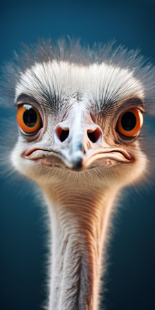 an ostrich standing elegantly against the simplest background makes the perfect mobile phone lock screen background. the majestic bird's features merge beautifully with the uncluttered setting, creating a striking and serene image. ideal for those seeking a minimalist yet captivating touch for their device display. ai generatedの素材